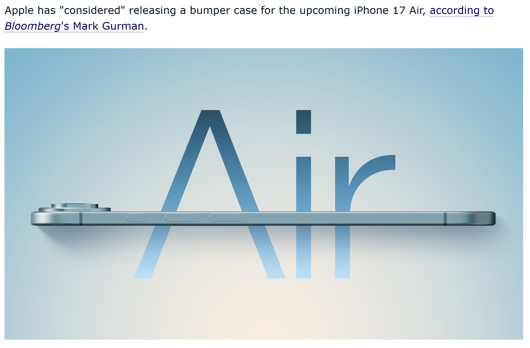 MacRumors 報導iPhone 17 Air 嘅超薄身形。(資料來源:Macrumors)