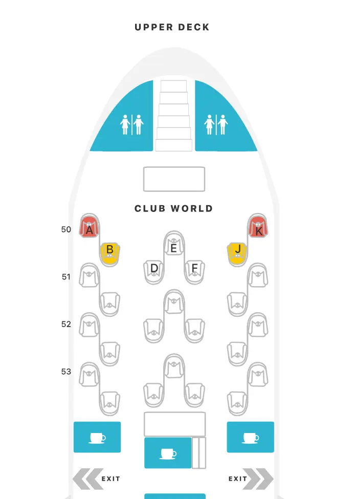 英航British Airways A380商務艙Upper Deck座位配置。(資料來源:Seatguru)