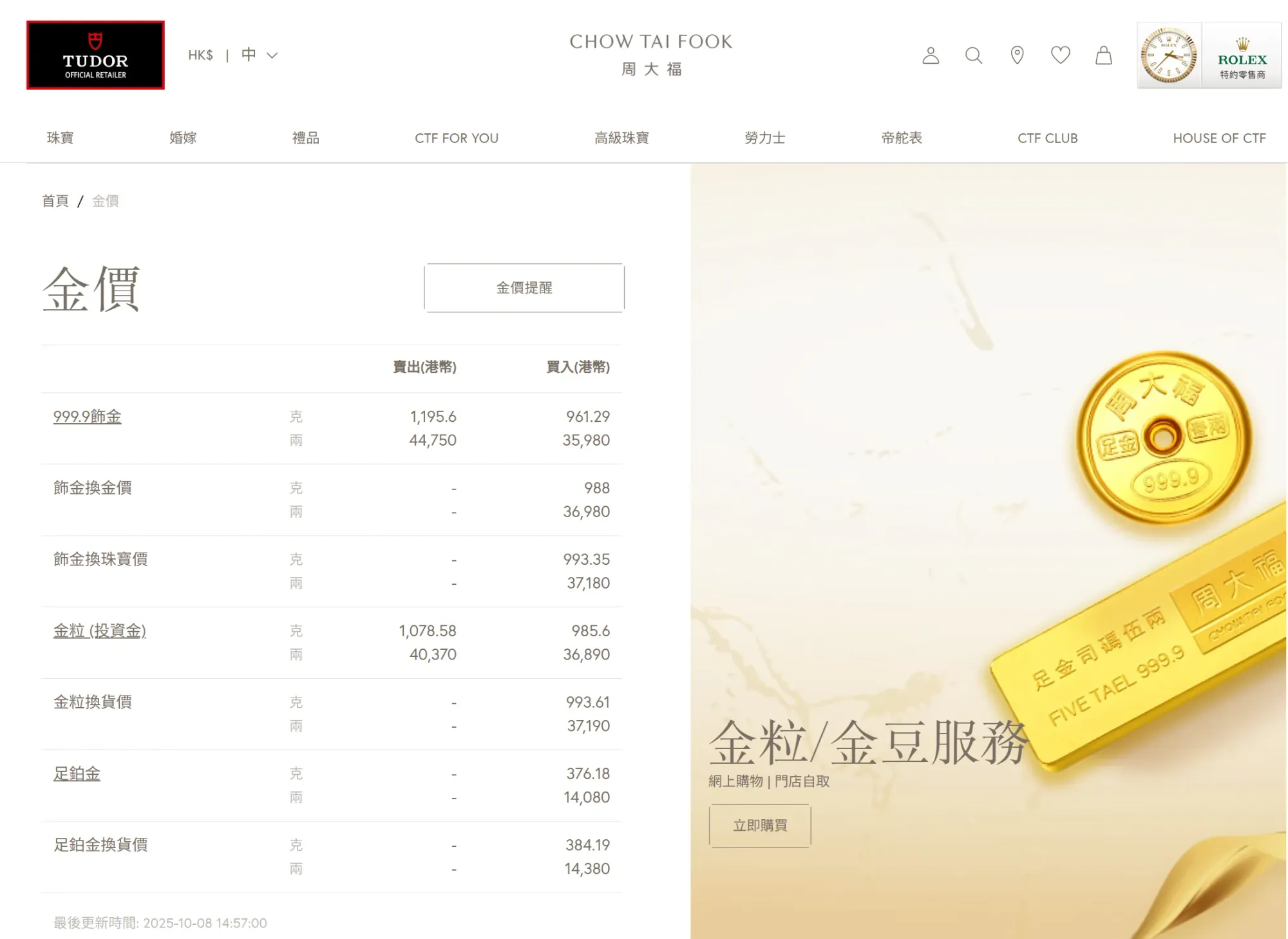 周大福⋯⋯等香港金行,一般提供999.9金條。(資料來源:周大福官方網站)