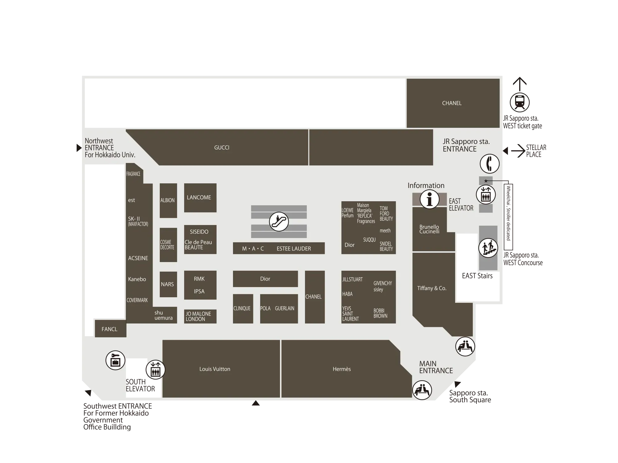 大丸札幌店1樓商店一覽。(截至2025年11月15日)(資料來源:Daimaru官方網站)