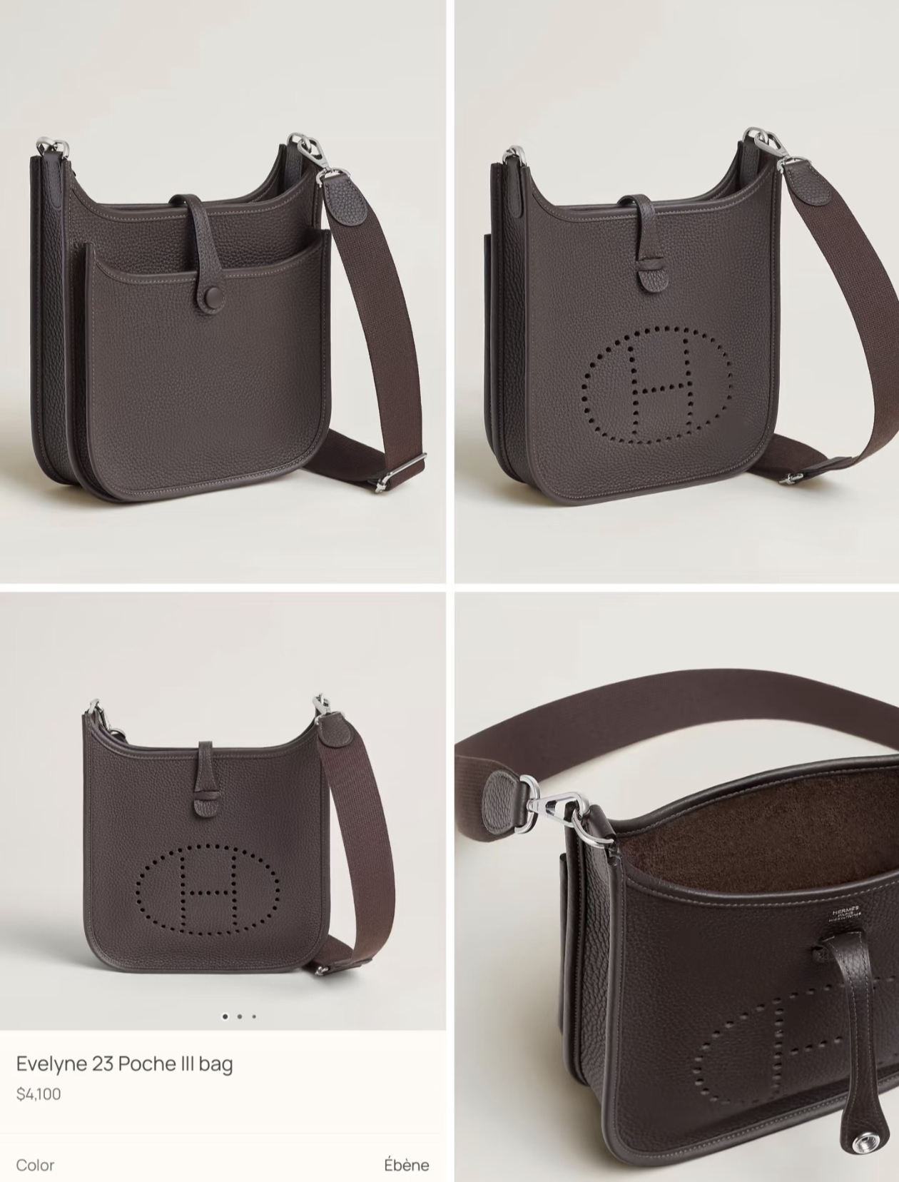 Hermès Evelyne 23 Poche III&nbsp;全新23cm終於登場USD4,100。(資料來源：Hermès官方網站)