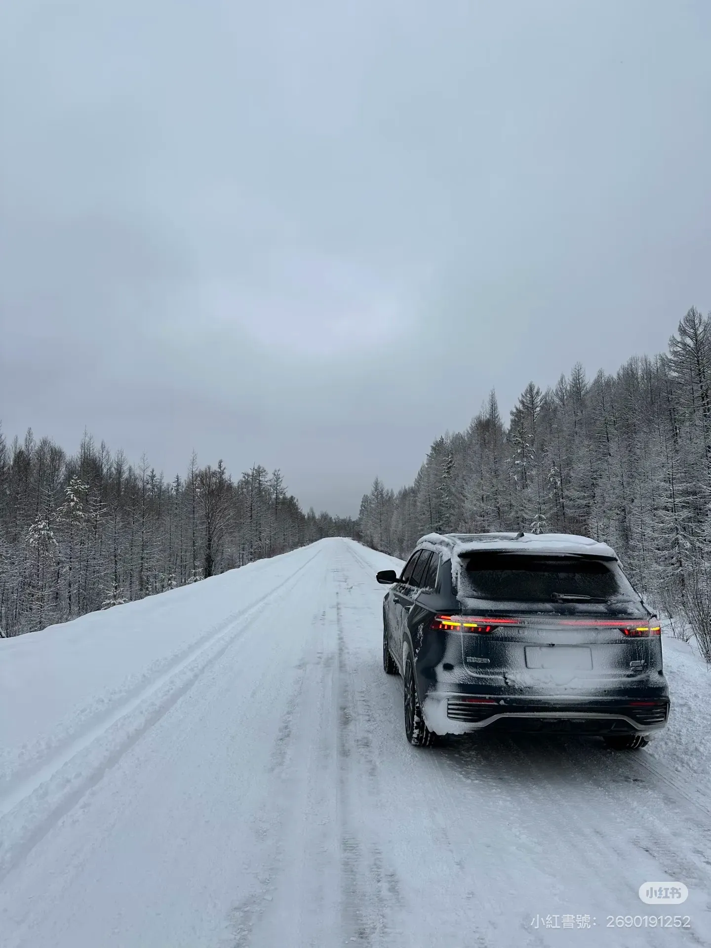冬季根河道路長時間被積雪覆蓋，車輛行駛需適應低溫及冰雪路況，反映當地日常交通環境。