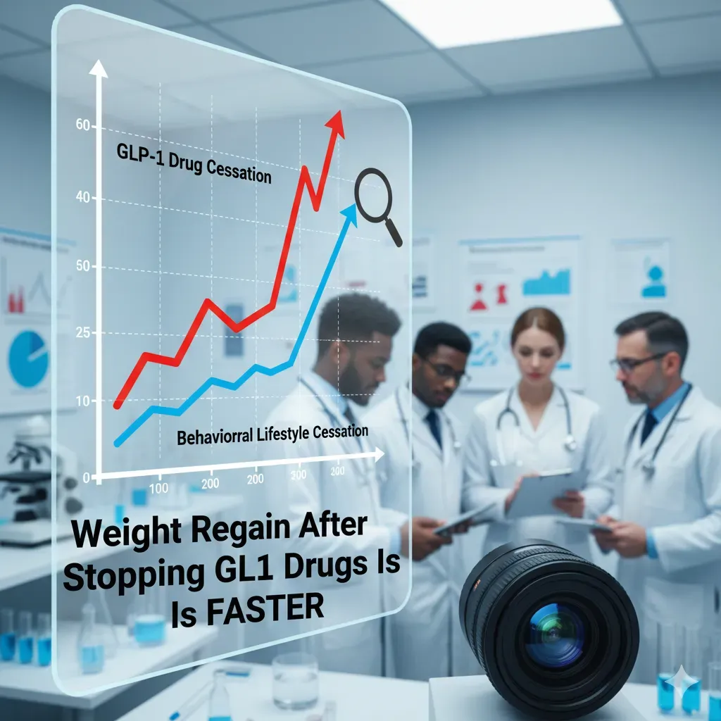 停止使用減重藥物後，體重隨時間逐步回升的趨勢。設計圖片