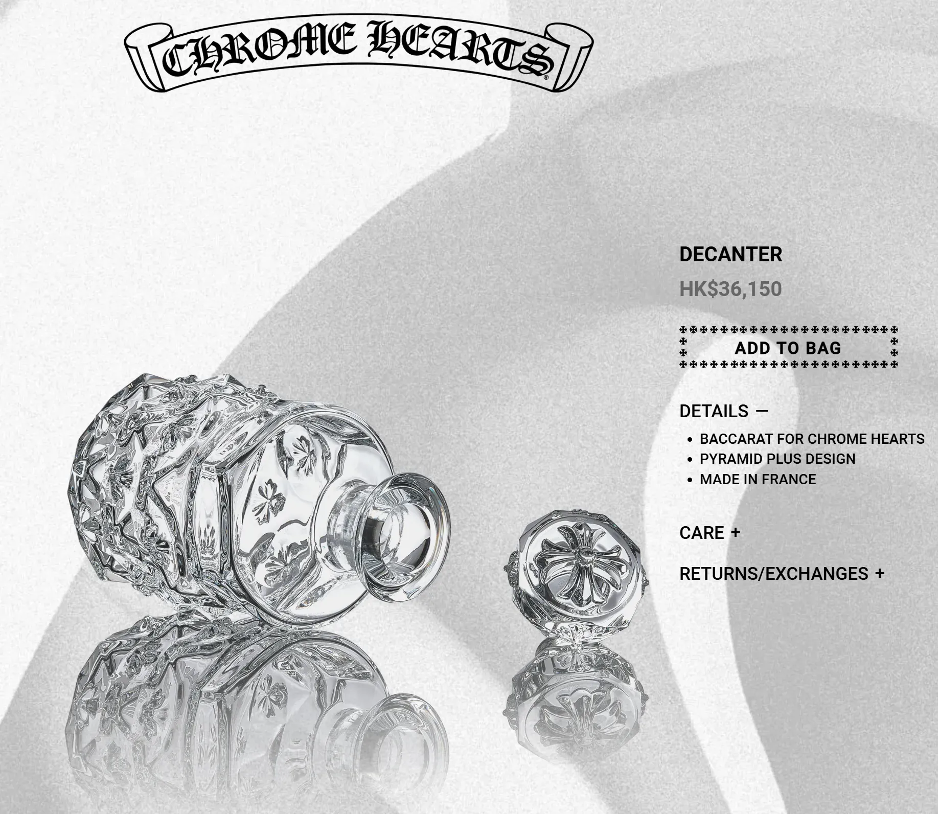 Chrome Hearts&nbsp;與&nbsp;Baccarat&nbsp;合作的水晶酒具，屬生活類別聯乘產品