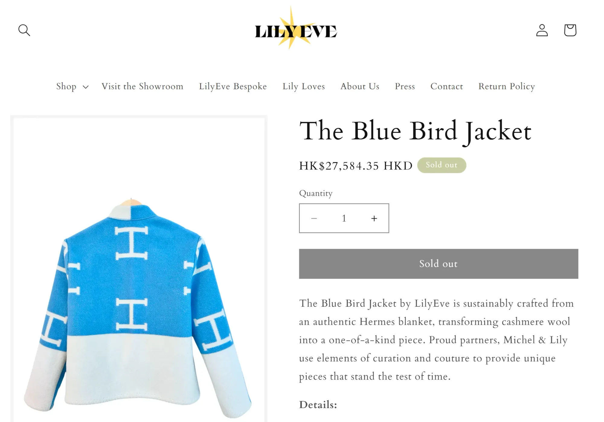 LilyEve&nbsp;官網列明產品使用&nbsp;Hermès&nbsp;正品毛毯再製