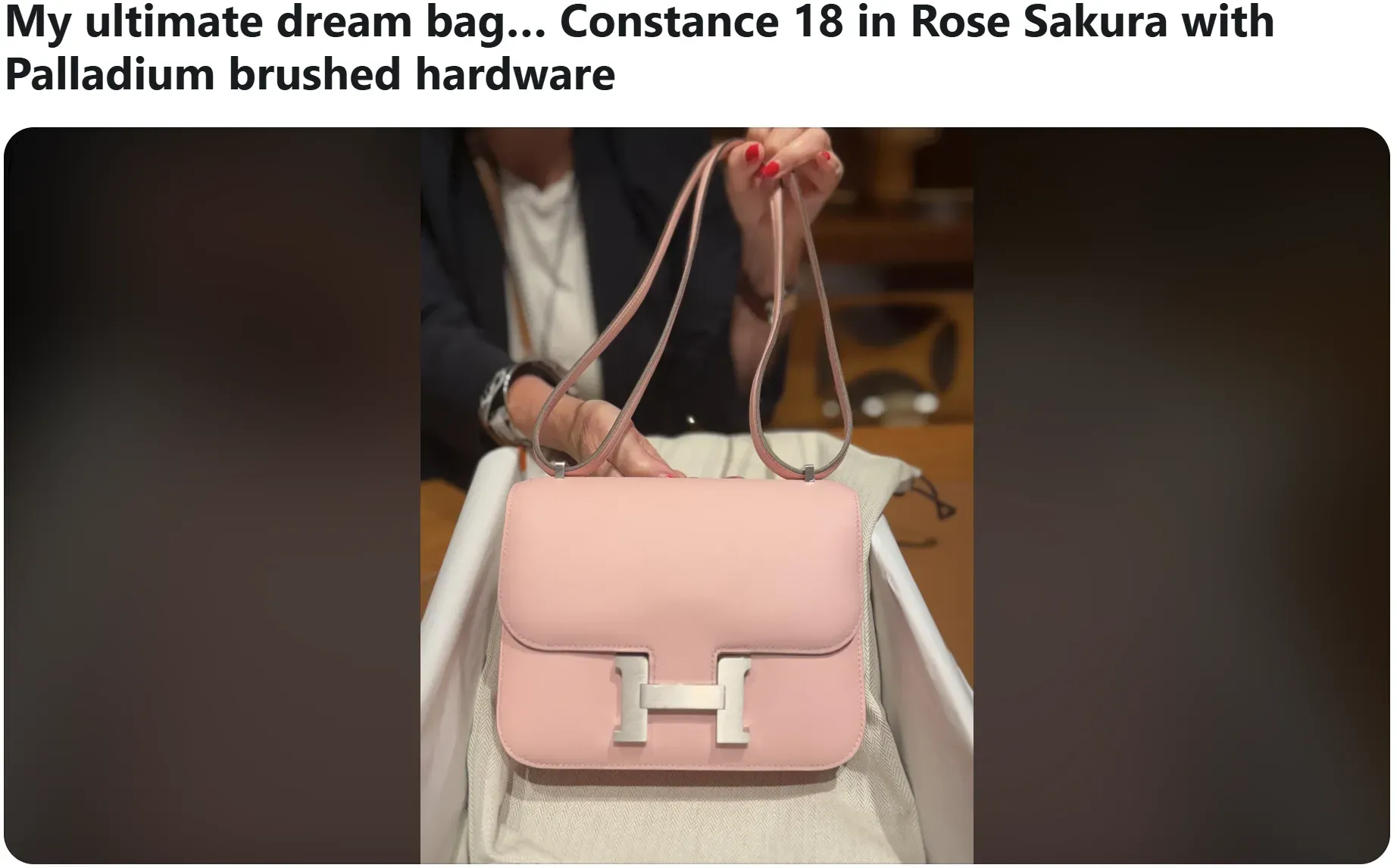 網民分享海外用家歷時約 2.5 年,最終得到佢嘅 ultimate dream bag——Constance 18,Rose Sakura。