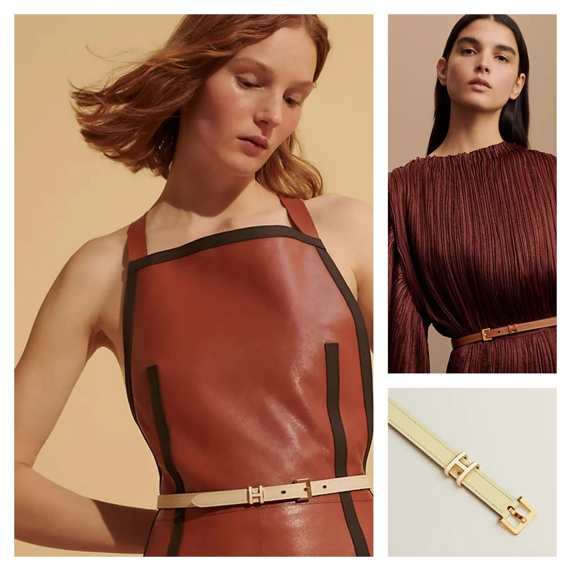 Pop H Belt 上身示例:窄帶設計貼合裙裝或高腰褲,視覺輕盈,品牌標誌存在感相對溫和。