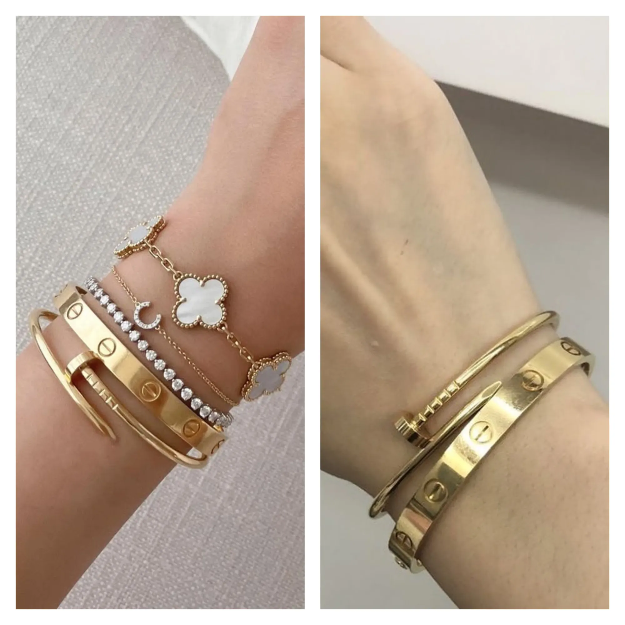 無鑽款&nbsp;IG cestcc + flaw_esome無鑽&nbsp;LOVE&nbsp;手鐲常被用作日常主角，搭配其他手鏈，能提升層次感，同時保持中性與耐看風格。但不少用家表示，LOVE&nbsp;手鐲長期佩戴後出現細微磨痕屬正常現象，亦被視為使用痕跡的一部份。