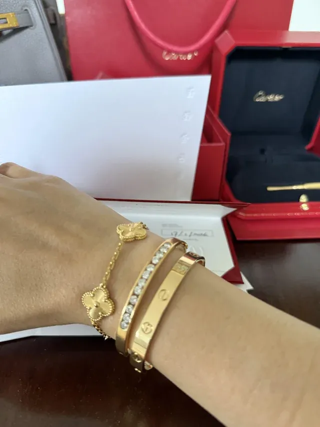 網民同時買齊 Cartier Love + VCA Alhambra 上手圖,仲建議有預算就早啲入齊。Cartier 新單螺絲鉸鏈設計穩固,持有數年轉手價值高,記得保留盒同發票。
