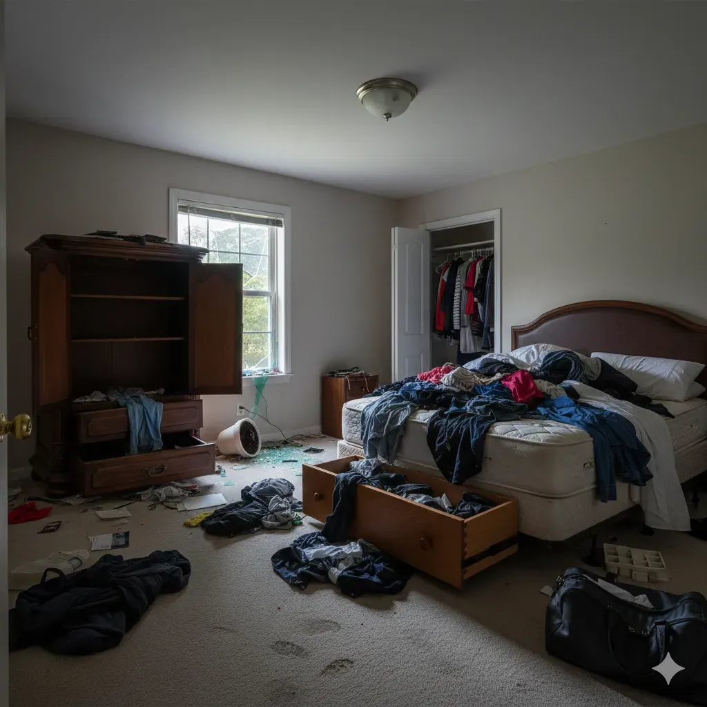 爆竊後最常見情況係睡房被翻亂，抽屜同衣櫃首當其衝。設計圖片