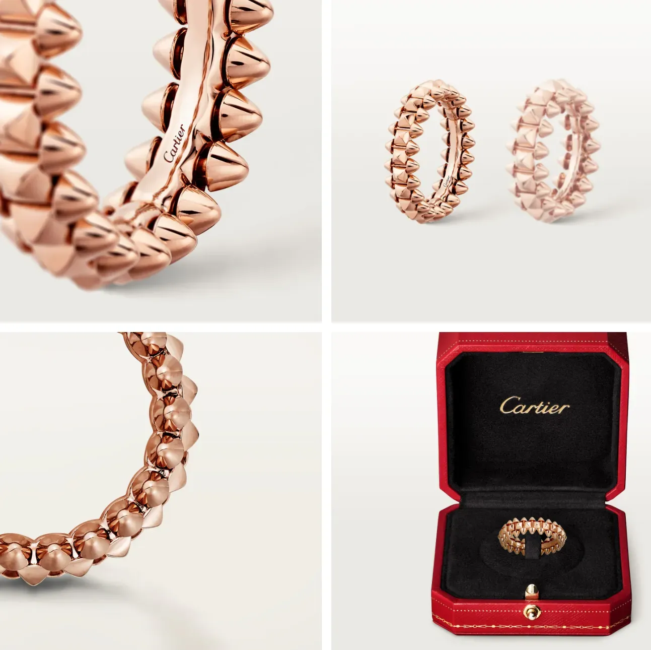 Cartier Clash&nbsp;戒指&nbsp;Small model&nbsp;玫瑰金版本，特色為立體金屬鉚釘結構設計。