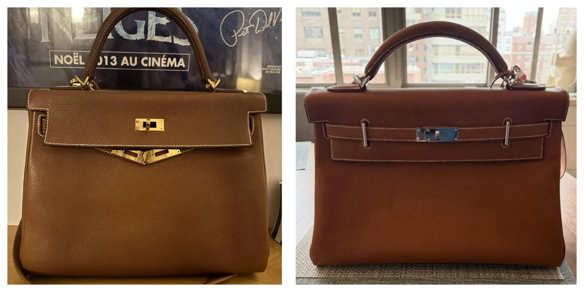 左為 Barenia、右為 Barenia Faubourg,兩者同樣會隨時間使用逐漸形成 patina(即皮革隨歲月產生嘅自然光澤與色澤變化),呈現出獨特嘅使用痕跡與層次感。