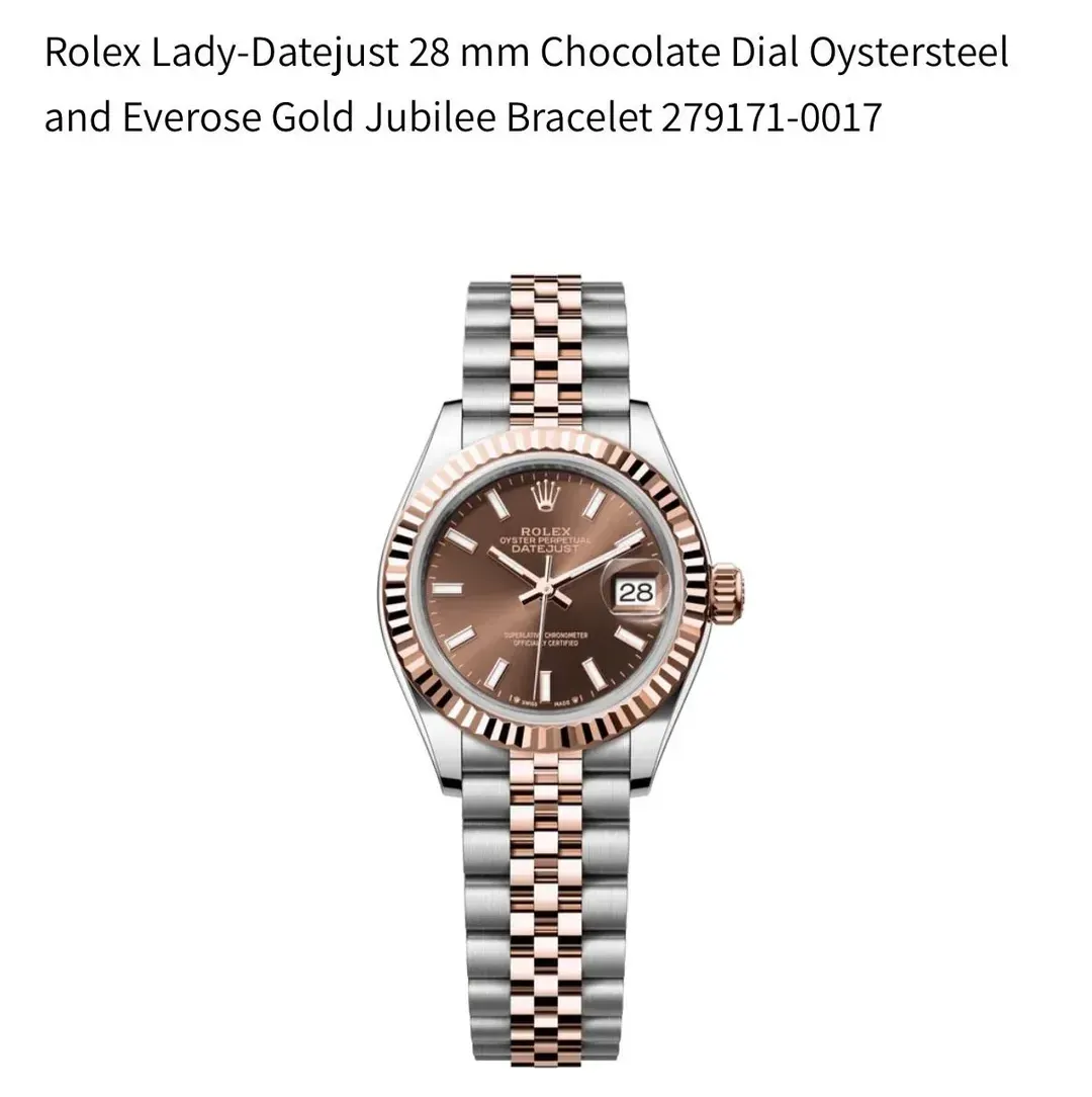 網民有意入手嘅&nbsp;Rolex Lady-Datejust 28mm Chocolate Dial Oystersteel and Everose Gold Jubilee Bracelet 279171-0017（示意圖）