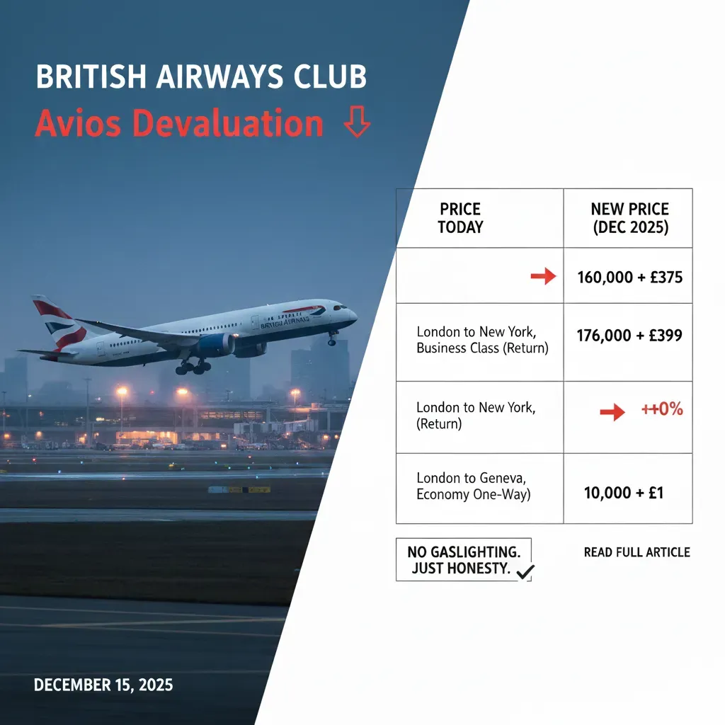 British Airways Club Avios 2025 貶值｜長途獎勵機票加價約 10%