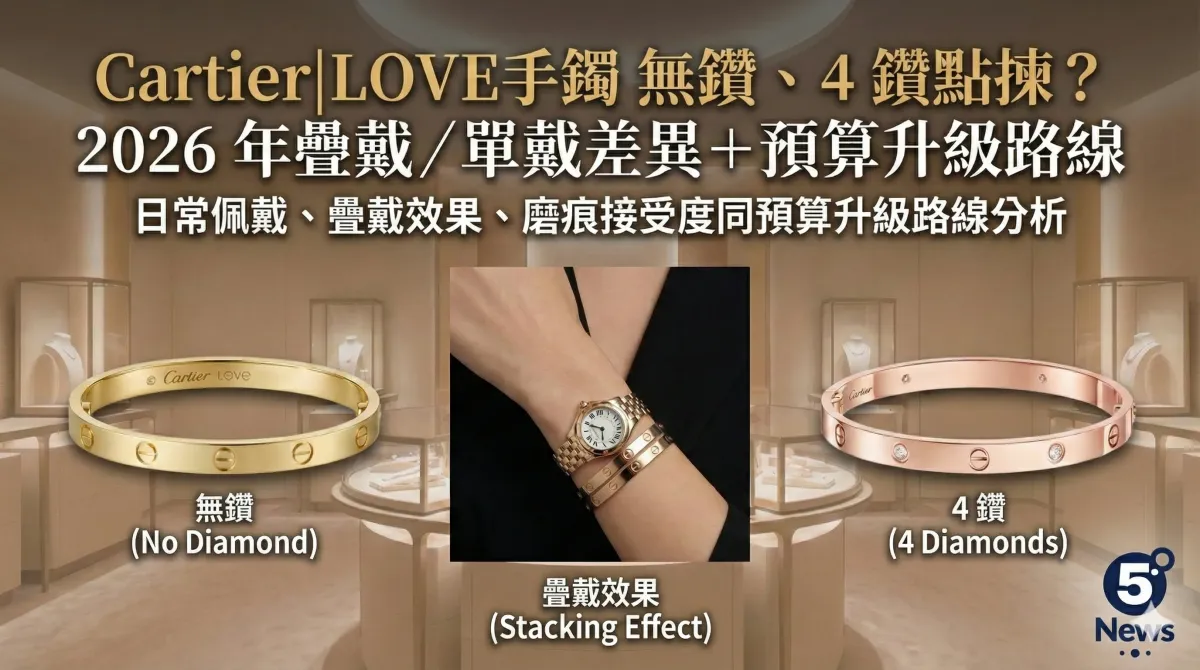 Cartier|LOVE手鐲 無鑽、4 鑽點揀？2026 年疊戴／單戴差異＋預算升級路線