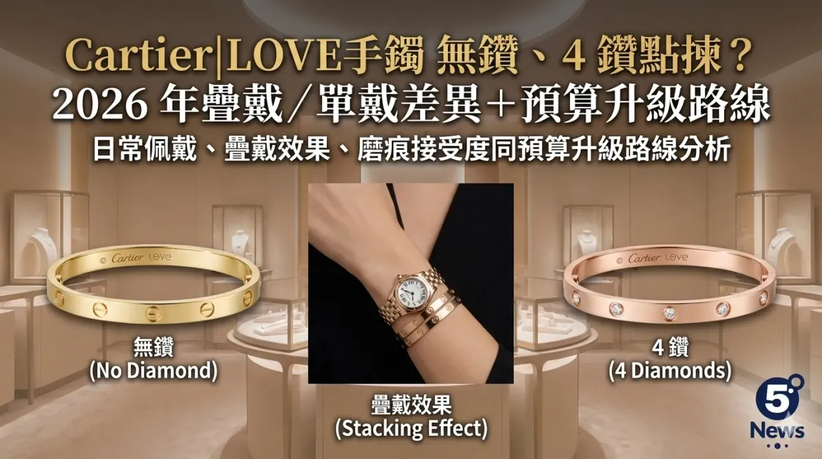 Cartier|LOVE手鐲 無鑽、4 鑽點揀？2026 年疊戴／單戴差異＋預算升級路線