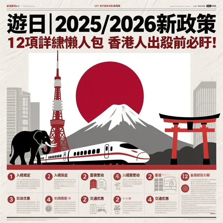 遊日| 25/26新政策 12項詳盡懶人包 香港人出發前必睇！📰(資料來源：通義千問AI製圖)