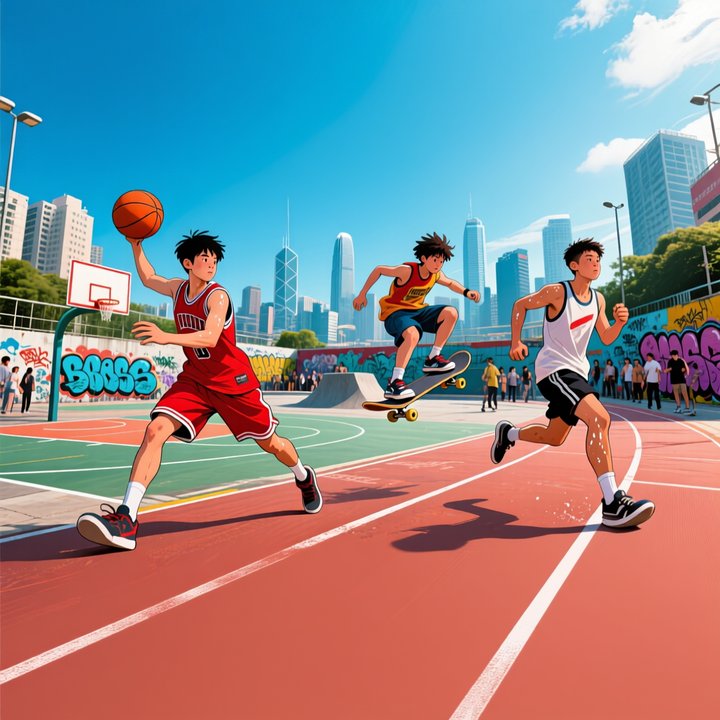 城市運動2025|香港人準備街頭制霸！(附各運動連結)🏀⚽🛹(通義千問AI製圖)