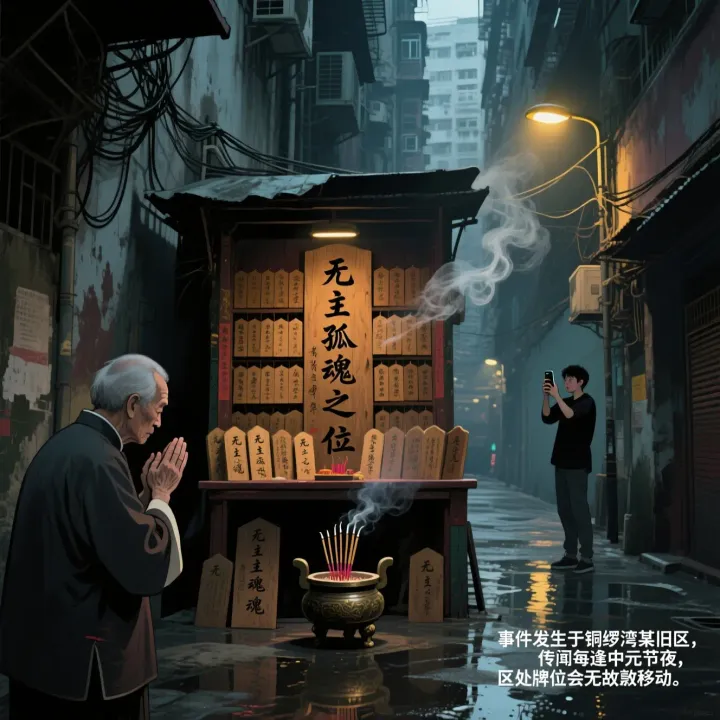 香港都市傳說|銅鑼灣「無主孤魂」牌位事件(有片)(通義千問AI製圖)