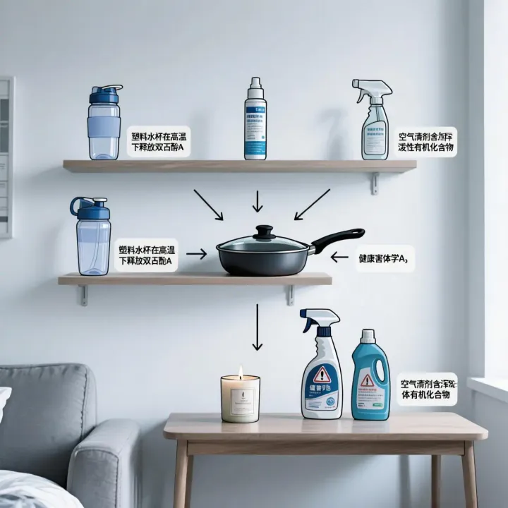 健生村|🧪五類致癌日用品潛藏你屋企 醫學研究揭示驚人真相。(通義千問AI製圖)