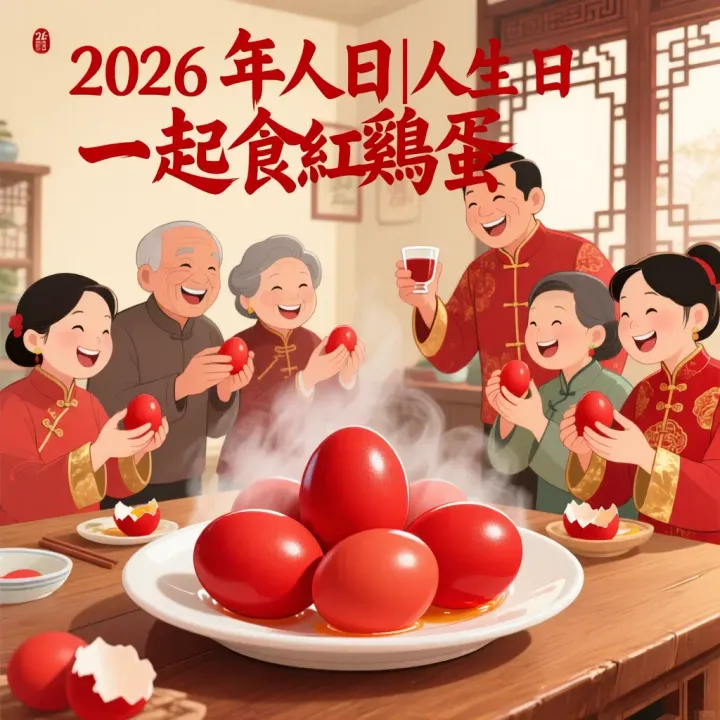 2026年人日|人人生日 一齊食紅雞蛋！(通義千問AI製圖)