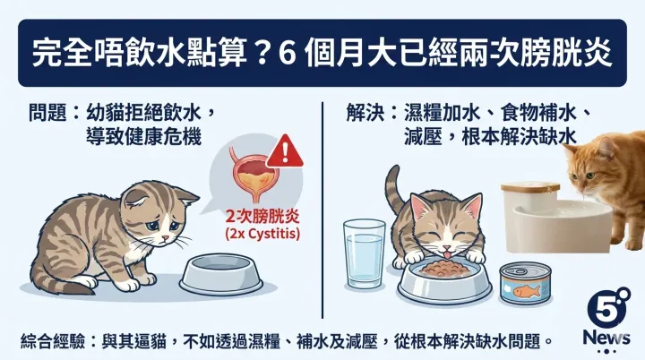 貓完全唔飲水點算？6 個月大已經兩次膀胱炎